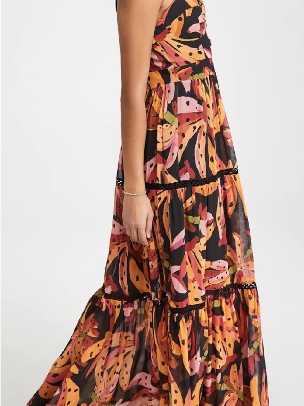 FARM Rio Black Maxi Dress with Pink, Orange & Yellow Floral Print - Picture 3 of 5